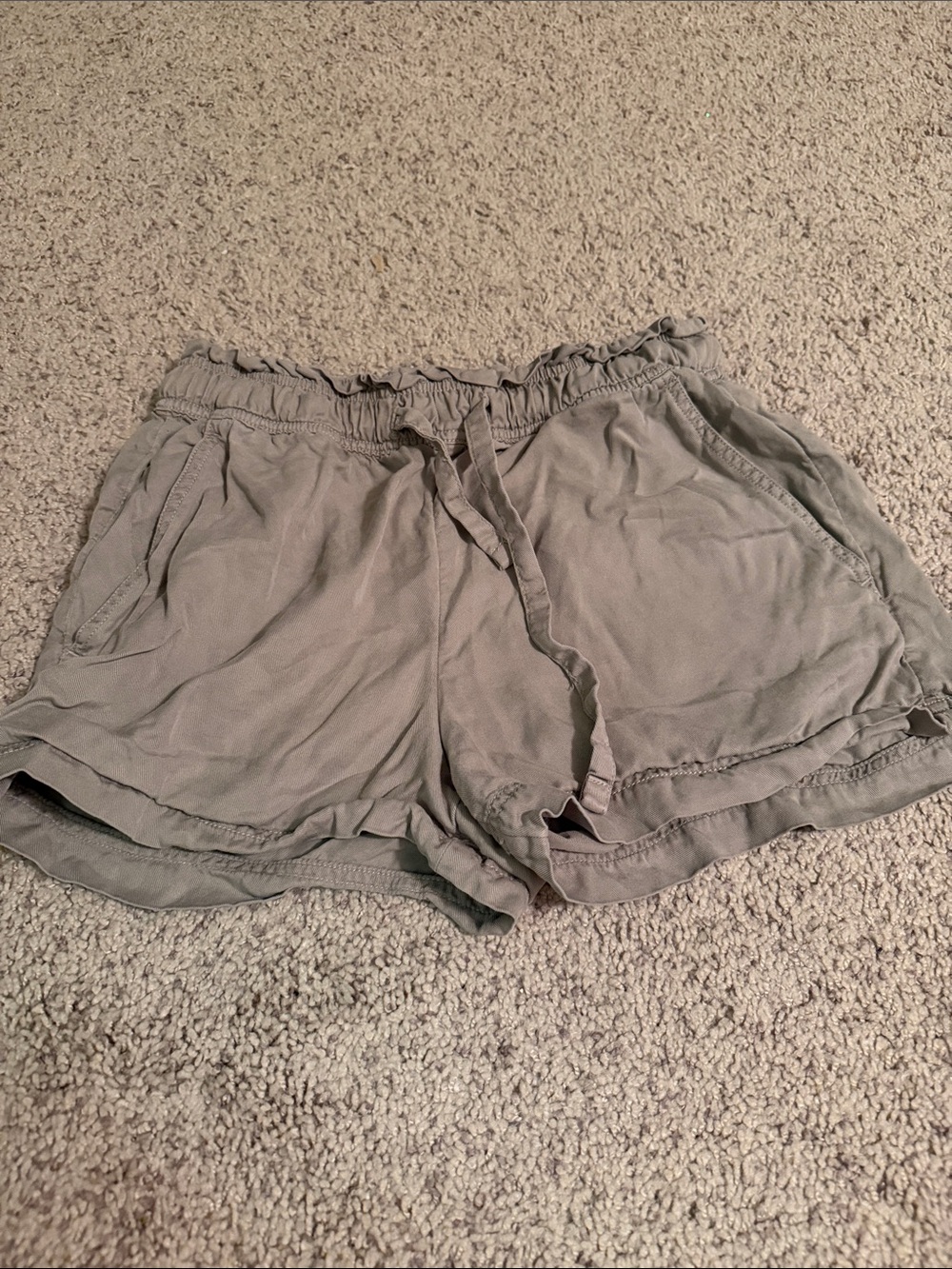 C&C California Olive Drawstring Ruffle-Hem Athletic Shorts
